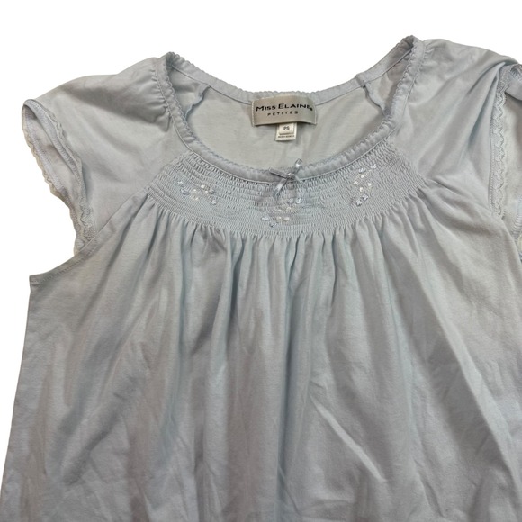 Miss Elaine Petites Blue Nightgown Lace Trim Smocked Neck Sleepwear PS - Picture 1 of 4